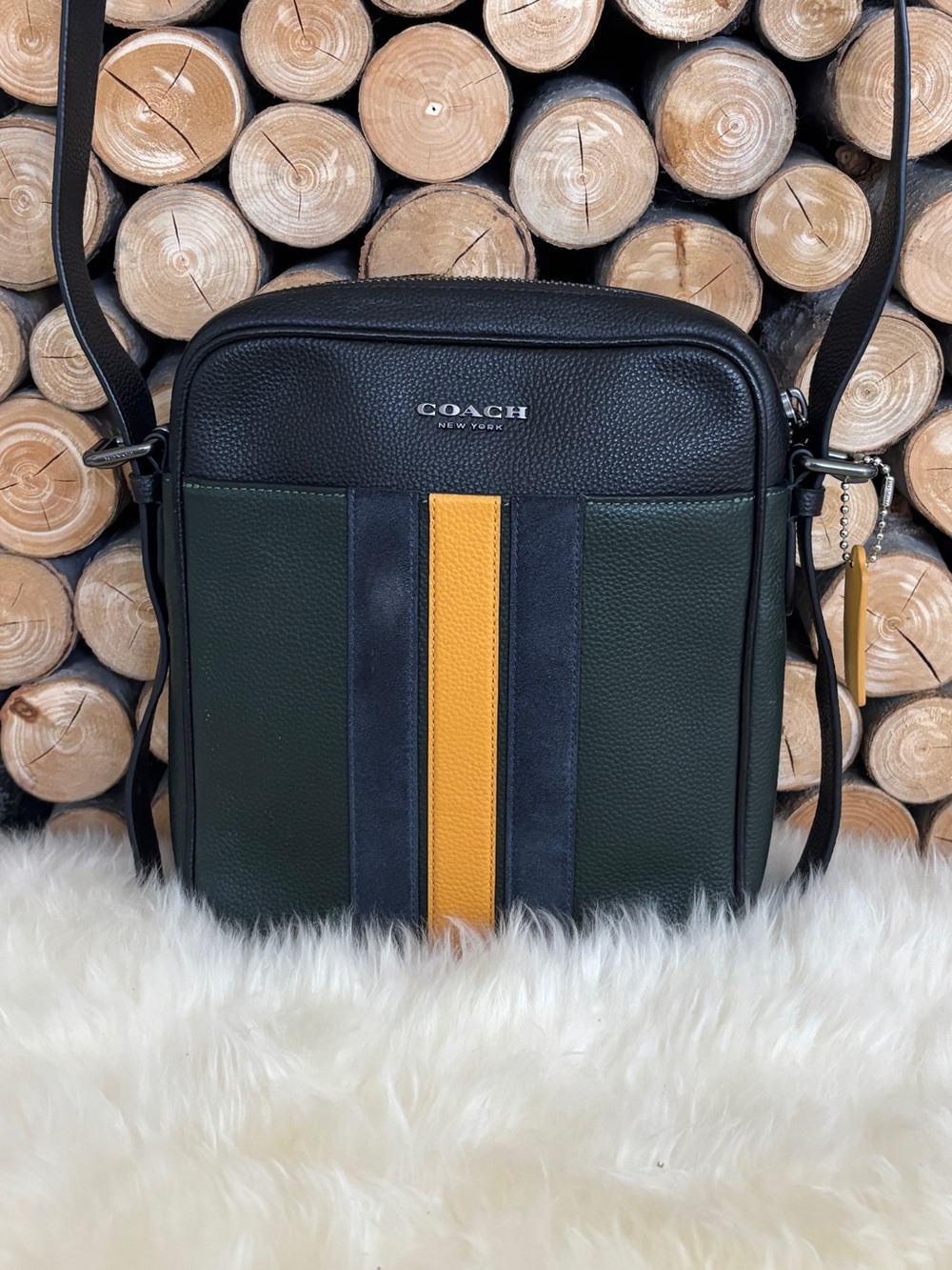 COACH Hudson Crossbody 21 Varsity Stripe Leather Messenger Bag - Picture 2 of 16